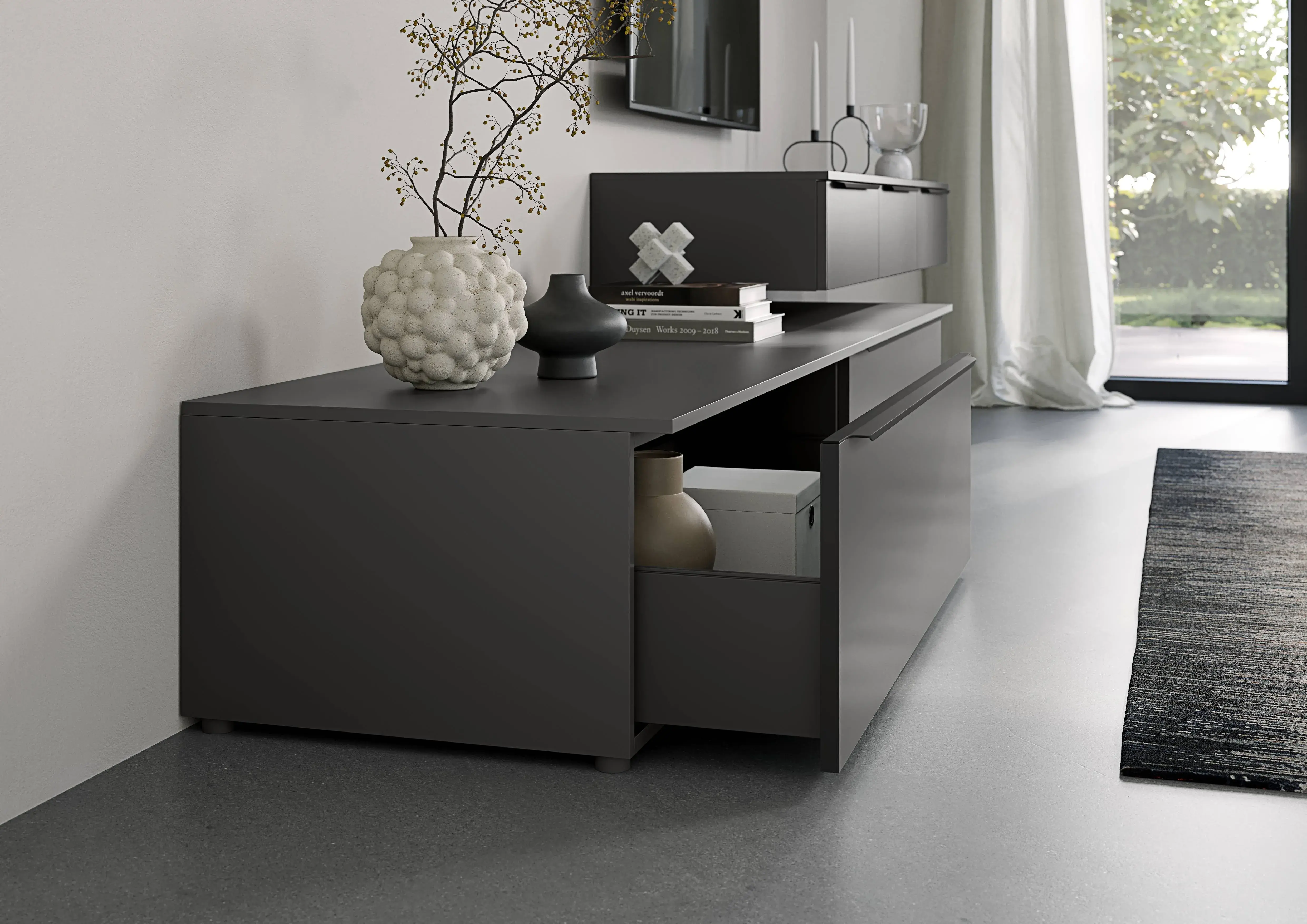 nobilia nBOX dunkelgraues bodentiefes Sideboard mit einem Auszug